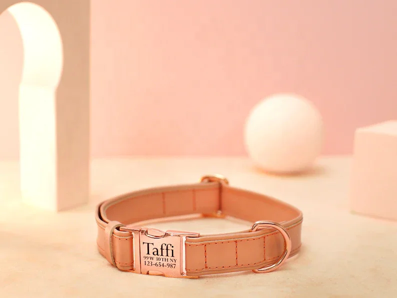 Custom colors personalized leather dog collar vegan luxury dog collar and leash set small large dog pet collars & leashes