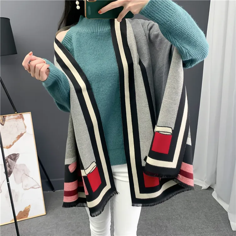 Classical Style Winter Branded Women Jacquard Scarf Cashmere Warm Thick Shawls Designers Stoles Ladies