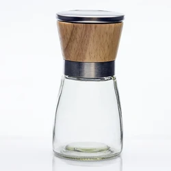 Alibaba Supplier Clear Glass Pepper Bottle with Manual Grinder Lid Spice MILLS Bamboo Wood Salt and Pepper Grinder Set of 2