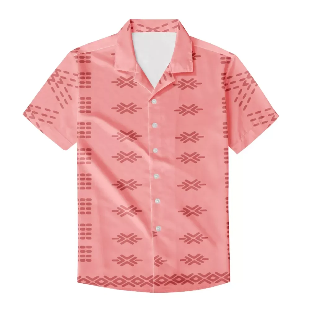 
Polynesian Tattoos Sublimation Print Casual Men Shirt Custom Short Sleeve Pink Shirts Cheap Price Fashion Beach Party Mens Shirt 