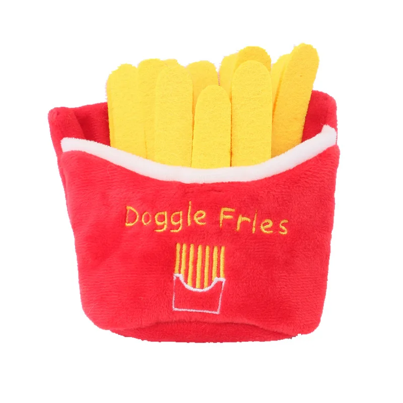 
Pet plush squeeze toy pizza hamburger steak ice cream chips whooshing dog toy 