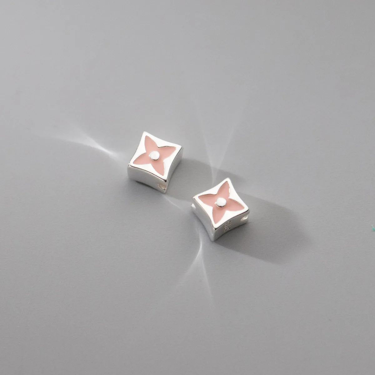 925 Sterling Silver Exquisite Colorful Rhombus Cube Four-leaf Clover Spacer Beads DIY Jewelry Making Accessories Wholesale