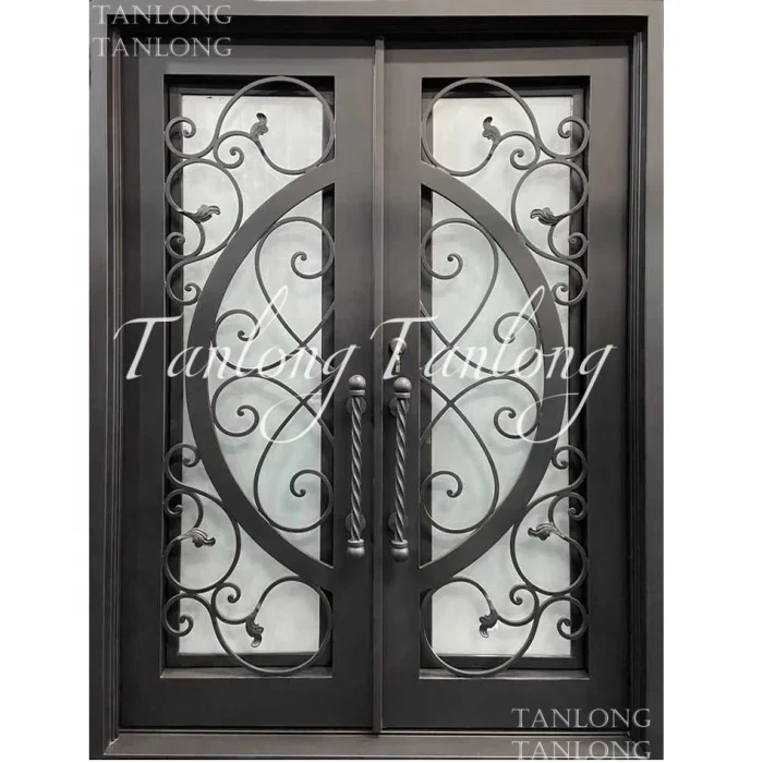Tanlong Wrought iron French Double Exterior Door Entry With Glass Doors Security Door Houses