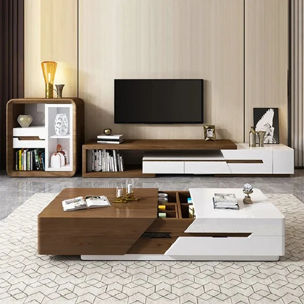 Nordic Style Telescopic Living Room Furniture Modern Extendable Storage TV Stand