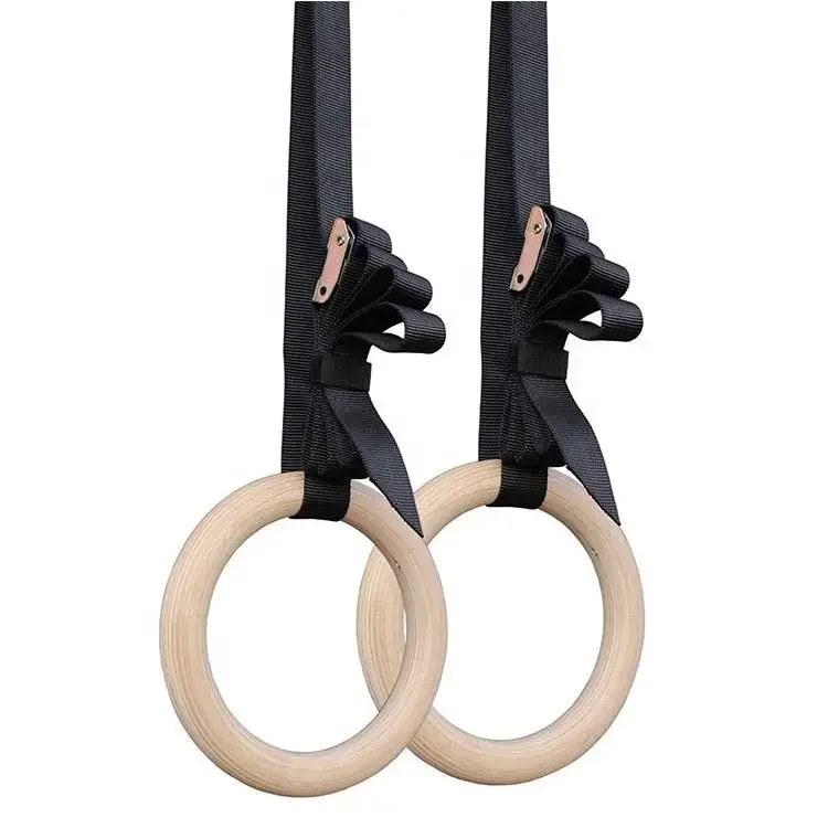 CHENGMO SPORTS Top Quality Chin-up Bar Wooden Gymnastic Rings with Straps Exercise Gym Rings Fitness Birch Suspension Ring Set