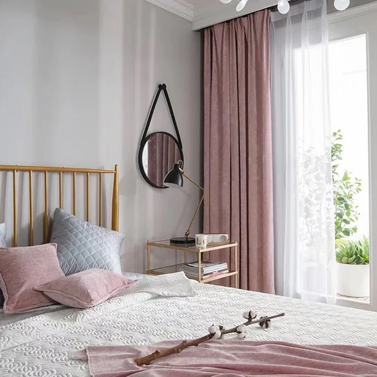 Hot Sale Flame Retardant Plain Double Face Chenille Curtain Fabrics for Living room and Hotel Drapery