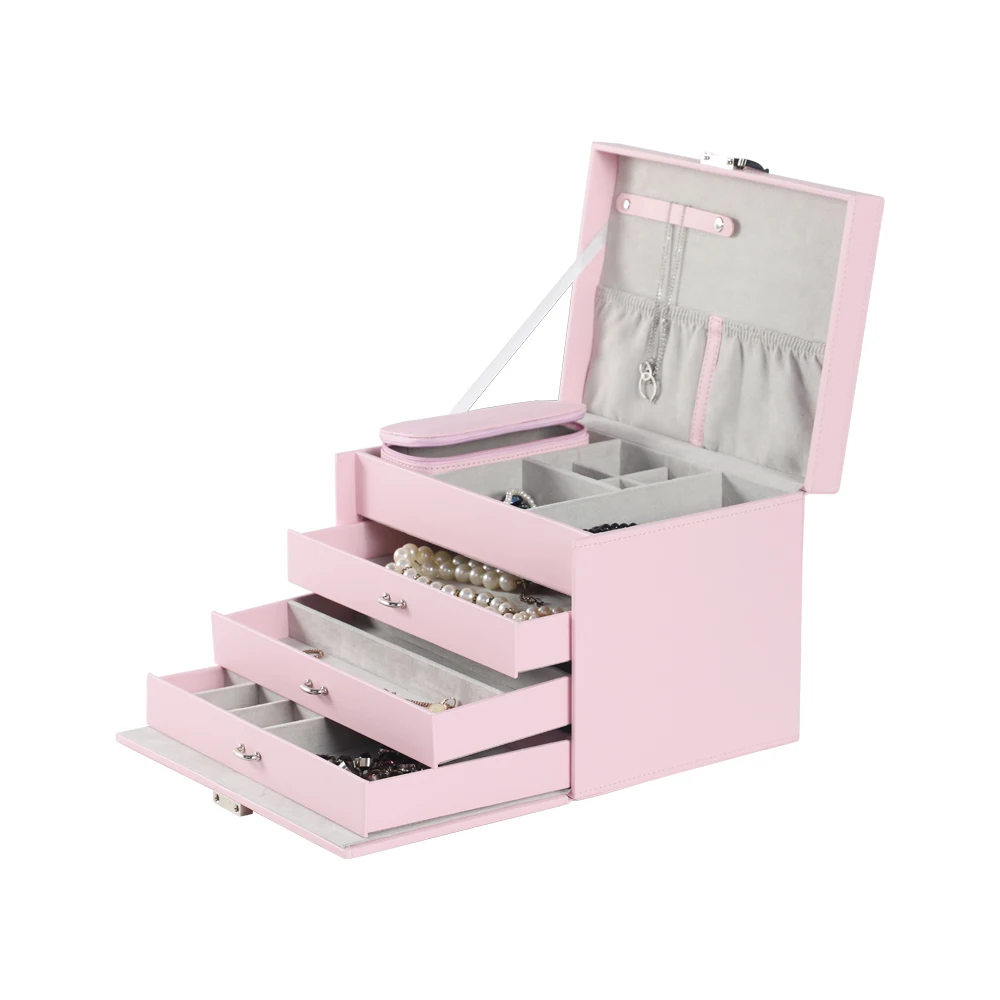 New Design princess luxury earring holder pink  jewelry organizer with lock