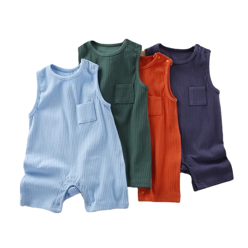 Baby Tank Top Creeper Summer Newborn Solid Breathable Cotton Bodysuit Newborn Shoulder Open Button Romper
