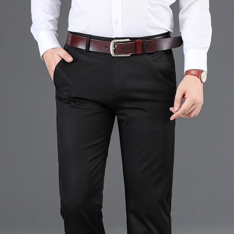 Fashion Casual New Business slacks Elastic Straight Trousers Male Brand Gray Khaki Navy chino pants