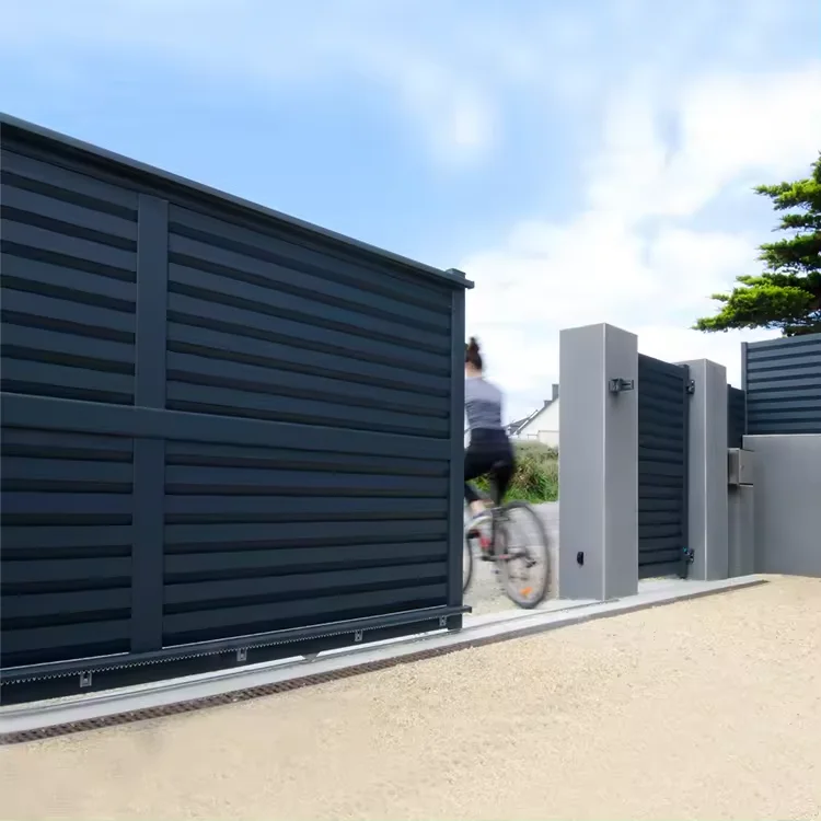 Metal aluminium driveway main gates designs electric remote control automatic sliding aluminum gate system for villa house