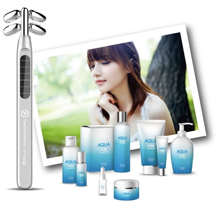 New design Wholesale aluminum alloy facial roller dermaroller Vface beauty device Solar panel facial roller box