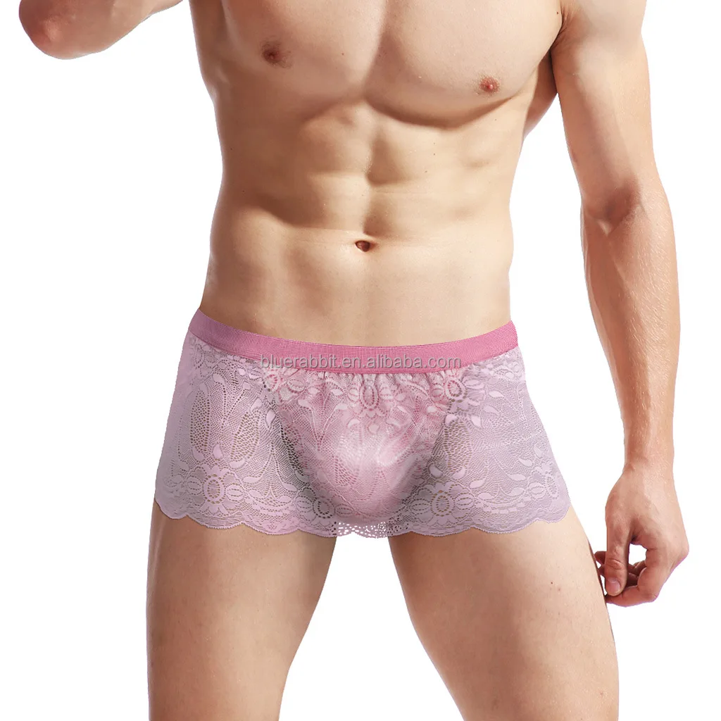 BlueRabbit Men Lace Sissy Lingeries Wholesale Men Skirted Panties Low Waist Mesh Sheer Briefs Sissy Panties Mens Lingeries