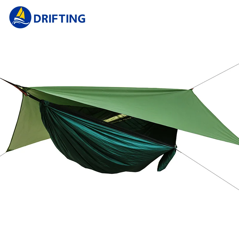 
Outdoor Camping Hammock with Mosquito Net and Sun Shelter Pop-Up Portable Double Parachute Swing Hammocks Tent Tarp Rain Fly 
