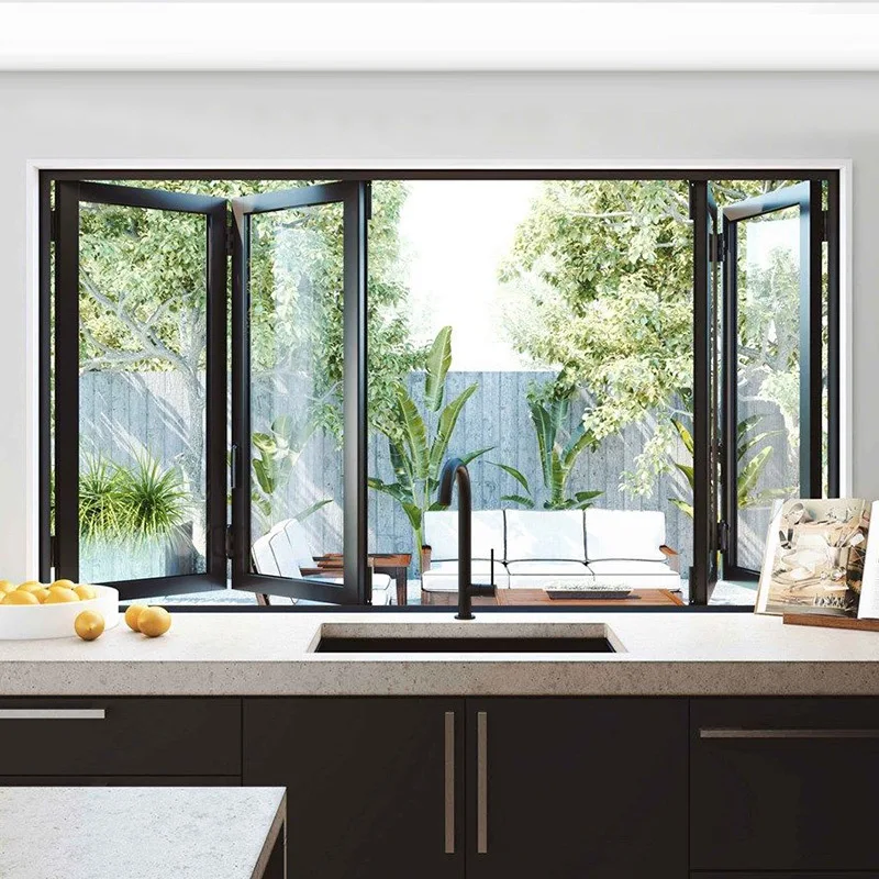 Wholesale Price double Tempered Glass panorama windows modern design waterproof windproof aluminum Double folding window