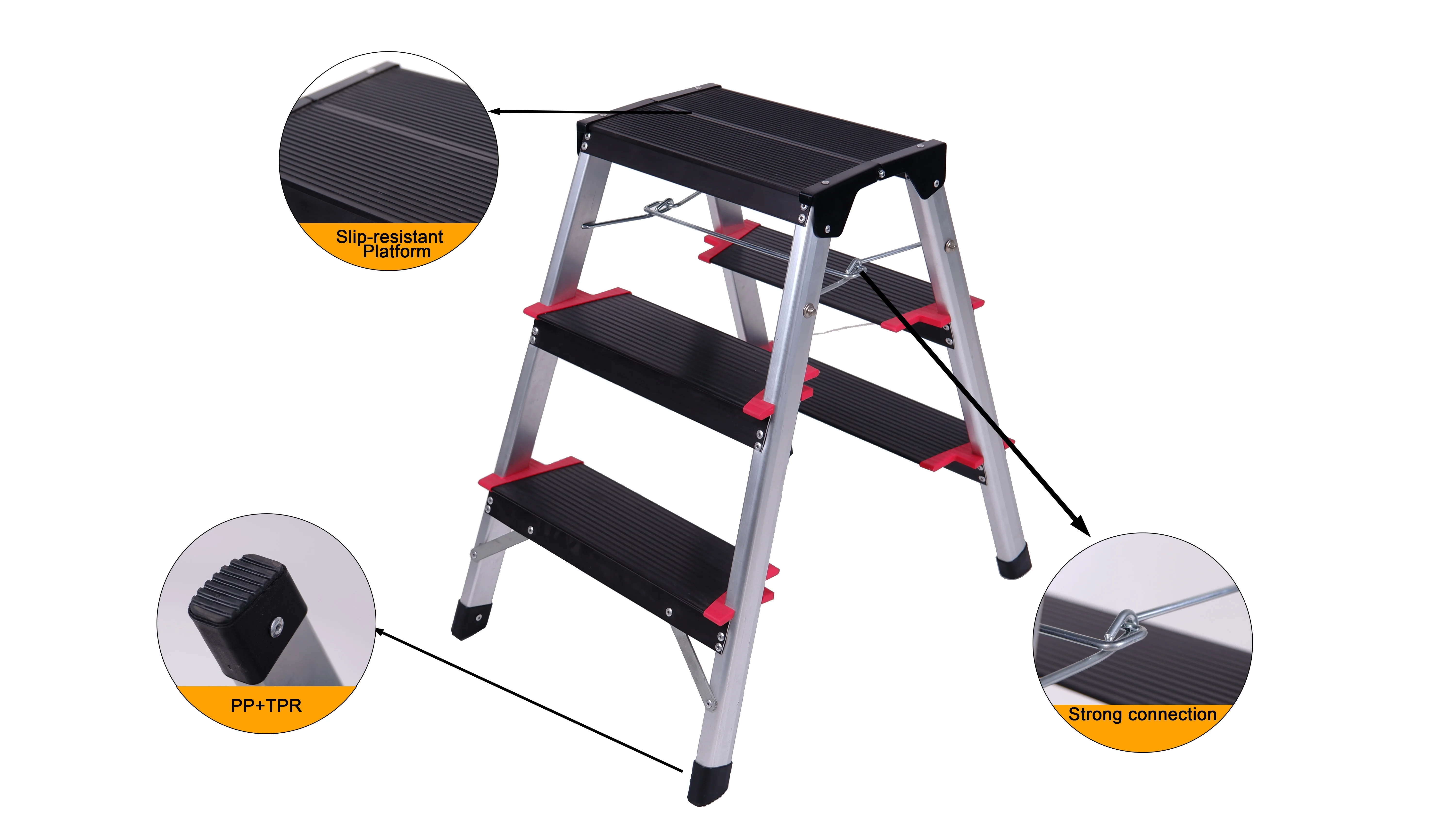 EN131 Industrial Design Style Lightweight High Safety 3-Step Folding Aluminum Ladder Stool Portable Household Tool TUV