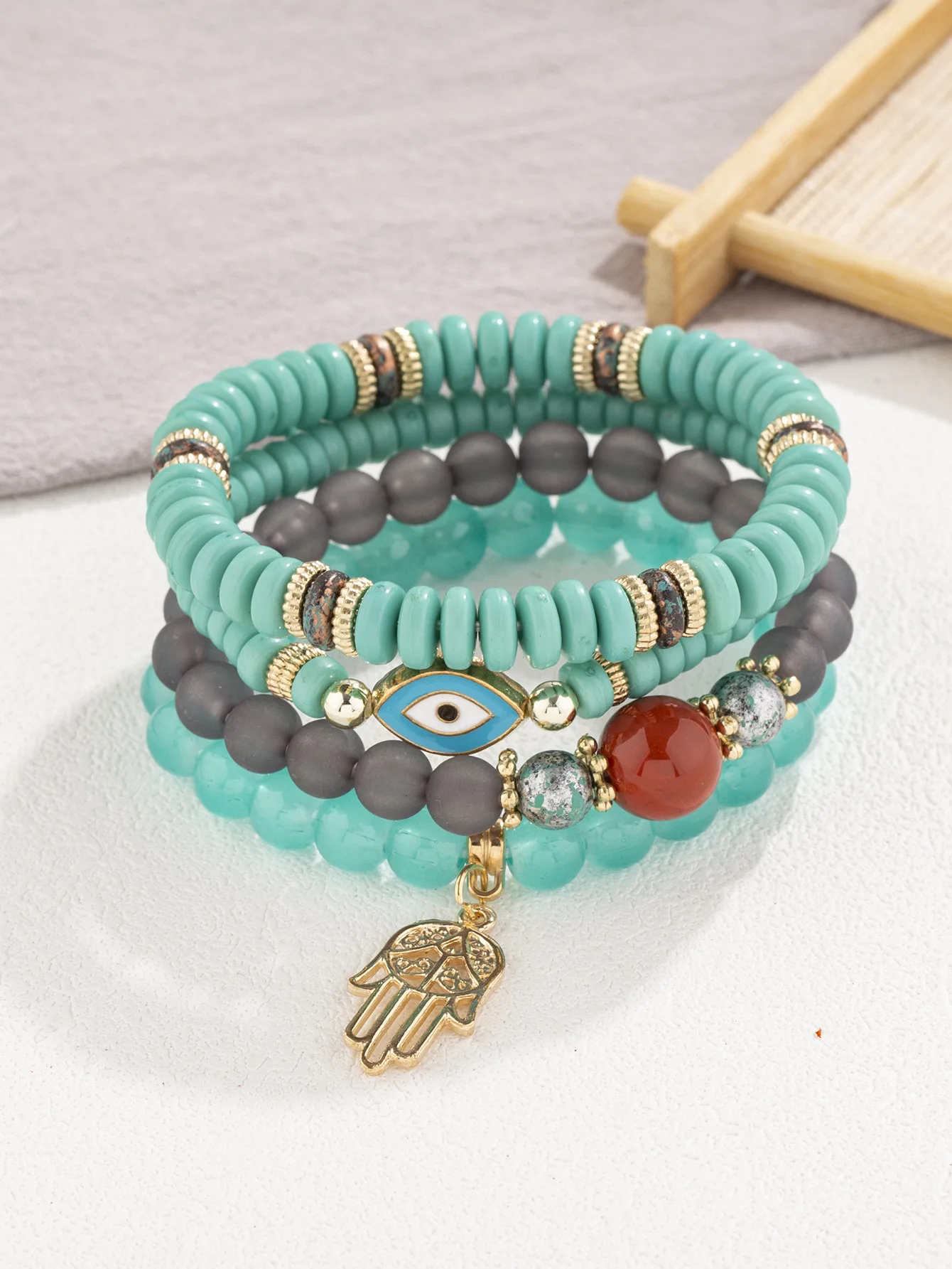 Evil Eyes Bracelets Pack Crystal Bohemian Bracelet Set Beaded Mixed Hamsa Hand Palm Protection Stretch Jewelry for Women Girls