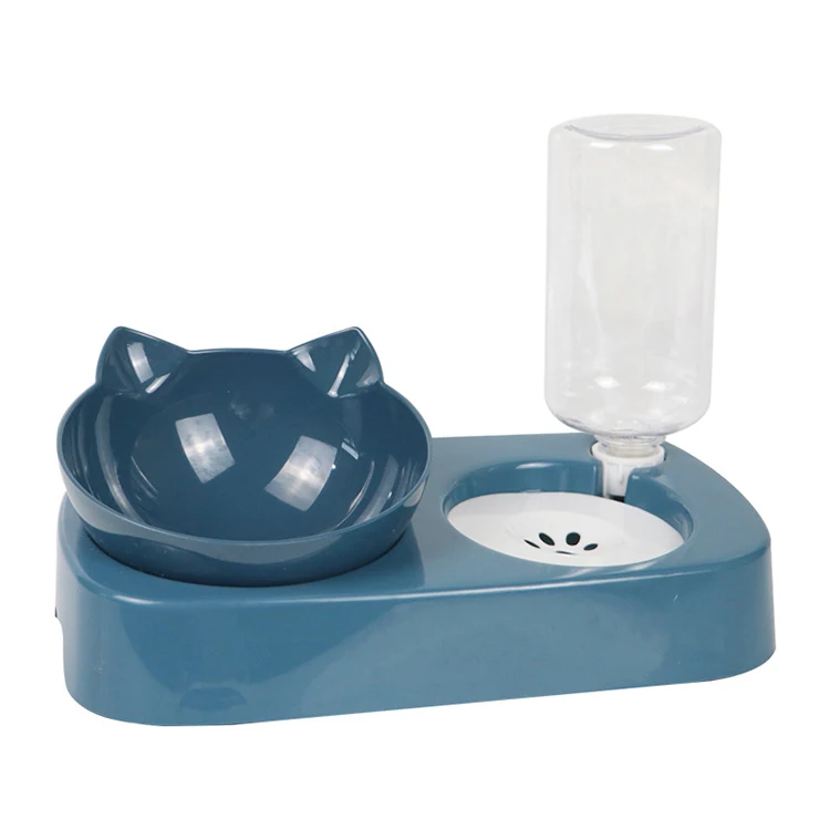 Automatic Feed Water Double Cat Shape Pet Feeding Bowl Cat Bowl Tilt Cute Mini Bowl Cat Shape