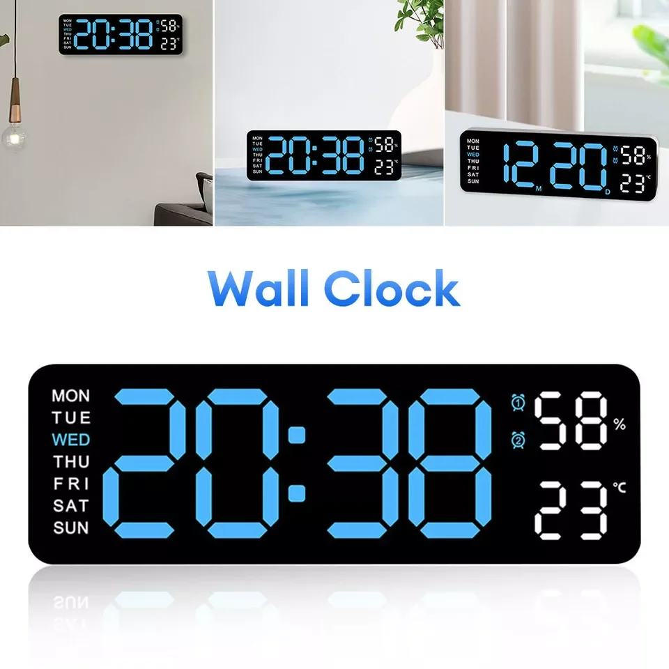13 inches Wall-Mounted Digital Remote Control Digital  Wall Clock with Adapter Date Week Display Table Alarm Clock