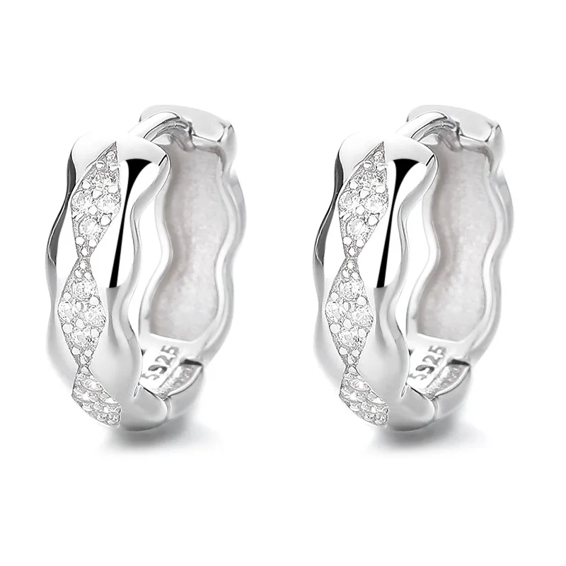wholesale silver 925 earring women real 925 sterling silver charms small zircon silver hoop huggie earring jewelry women