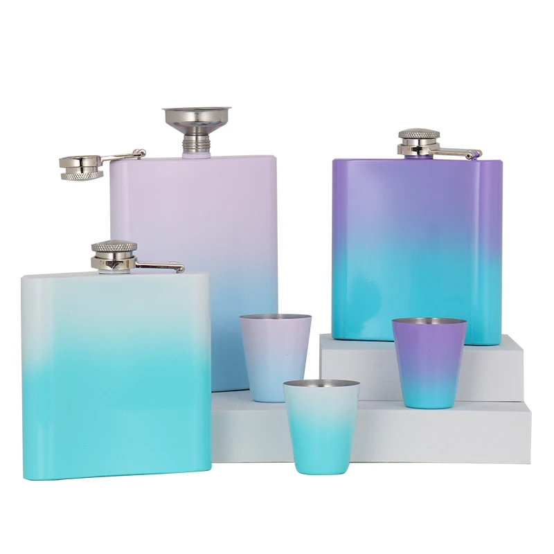 Gift Set Liquor Black Lather BPA-free 6oz 7oz 8oz Hip Flask Set Stainless Steel Hip Flasks