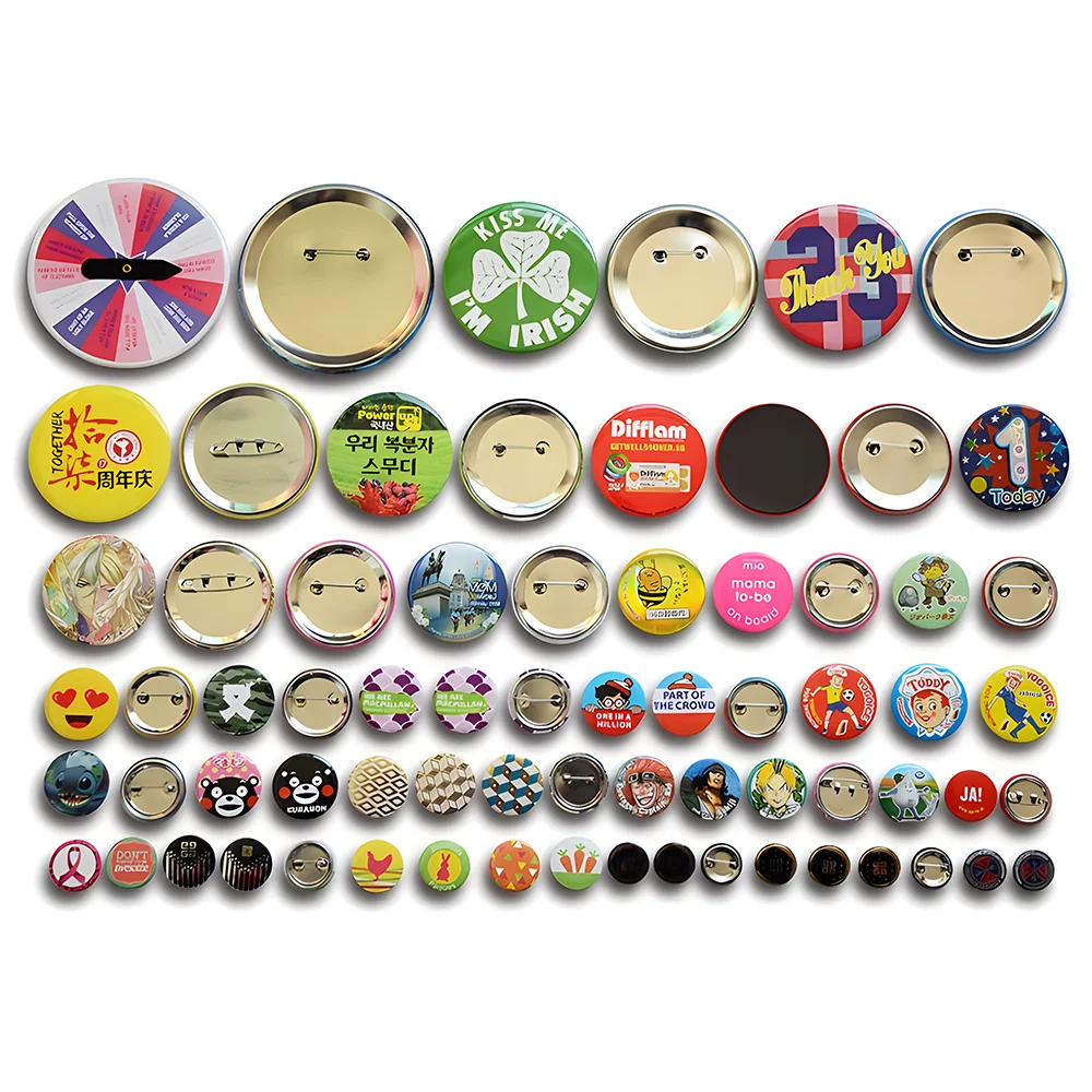 Promotional cheap anime sublimation logo round safety blank 75mm 58mm 44mm 37mm custom metal tin tinplate button pin badge