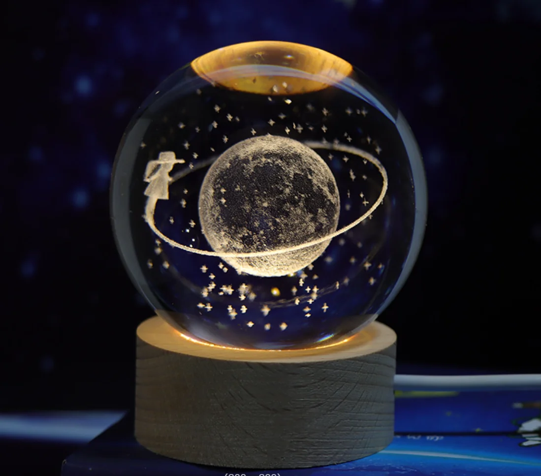 Customized 6CM/8CM 3D Carving Crystal Ball Mini Starry Night Light Creative Gift Companion