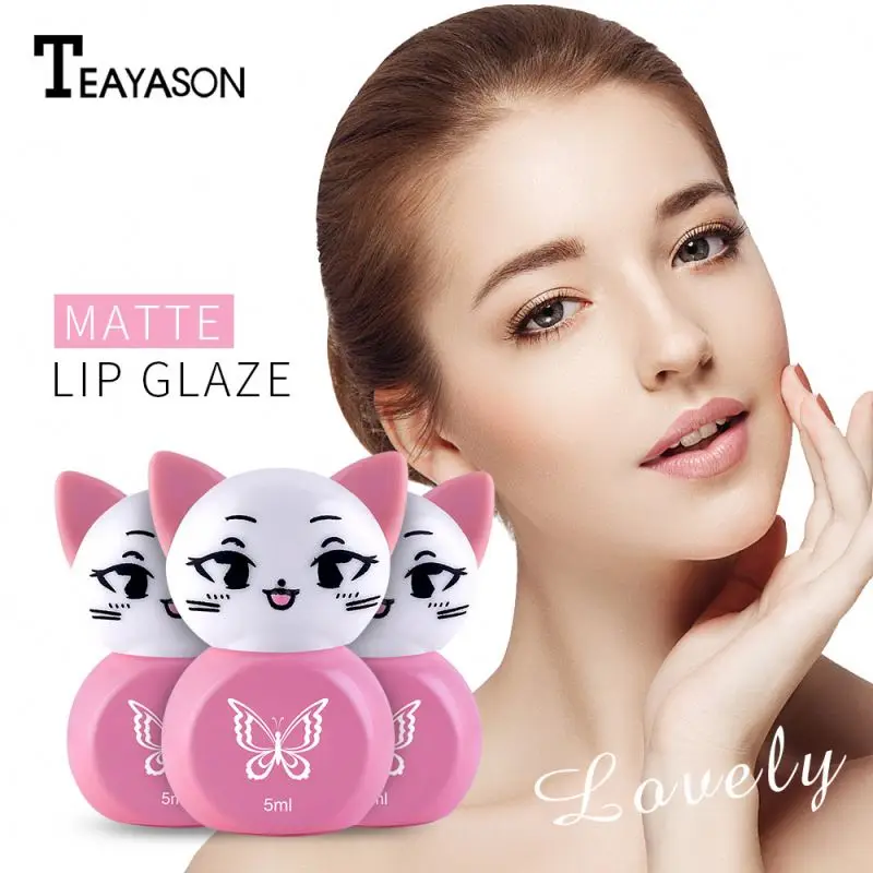 Teayason 3 вида цветов Матовая жидкая губная помада бархатный естественной красоты карандаш для губ Макияж Кот, блеск для губ, Длительное Действие, милый из водонепроницаемого материала