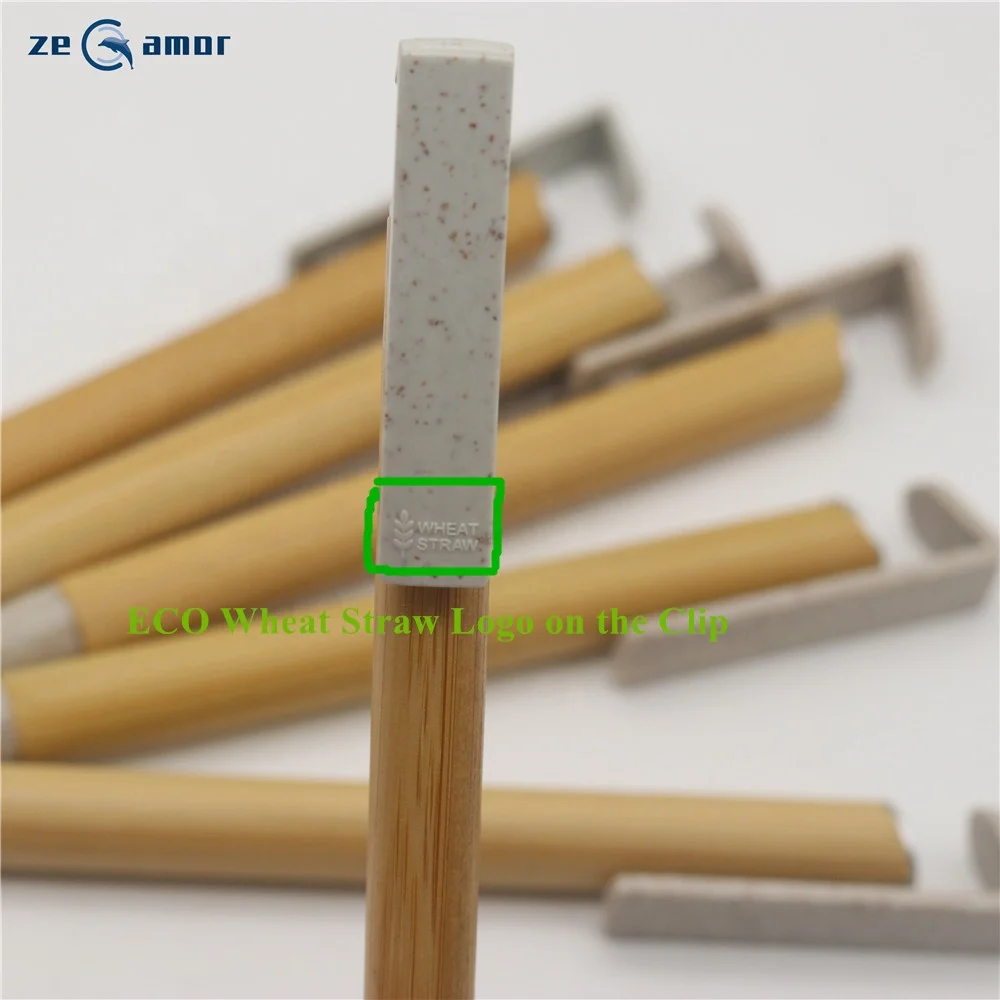 Zeamor lapiceros de bambo Multi Function Promo Gifts ECO Friendly Wheat Straw Clip Logo Custom Natural Bamboo Pen With Phone Hol