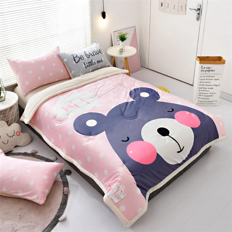 Custom Printed Feather Fiber Filling Cotton Snowflake Fleece Kids Winter Bed Quilt