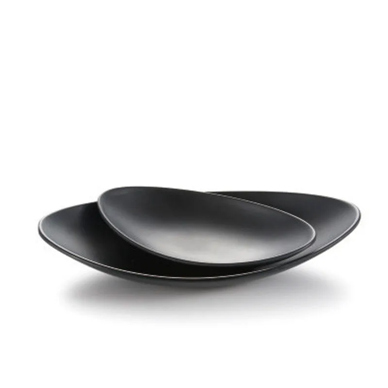 Home Restaurant Irregular Appetizer Plates Custom Mate Black Melamine Dinnerware Plate
