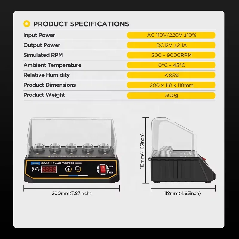 Autool SPT360 Car Spark Plug Tester Adjustable 5 Plug Hole Comparison Test LCD Display Metal 5 Plug Hole LCD Display Metal