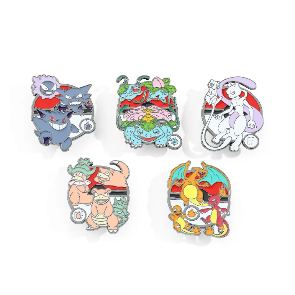 High Quality Metal Pins Cartoon Anime Cool Poke mon Pika Gengar Charmander Mewtwo Brooch Decoration Clothes Cap Badges Ornaments