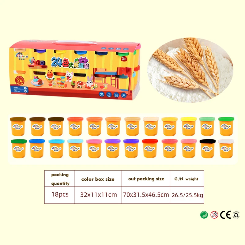 Bview Art 50g canned colored clay refill 24 colors large cup bottle wheat flour handmade Plasticine kindergarten DIY toys