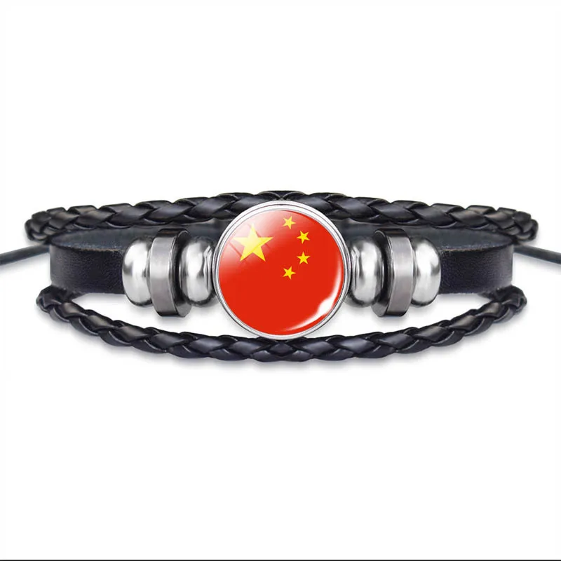 Wholesale Soccer Cup Custom Multi-layers 287 Countries National Flag Woven Leather Bracelets Wristbands Football Fans Gifts