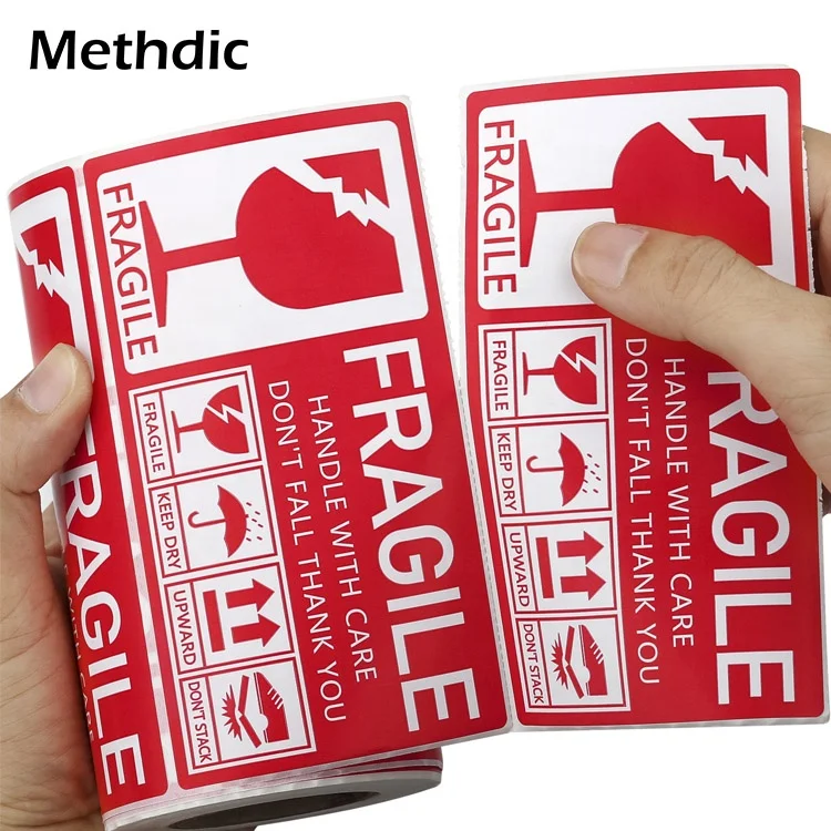 Methdic 130x70mm self adhesive fragile labels stickers rolls for shipping and moving