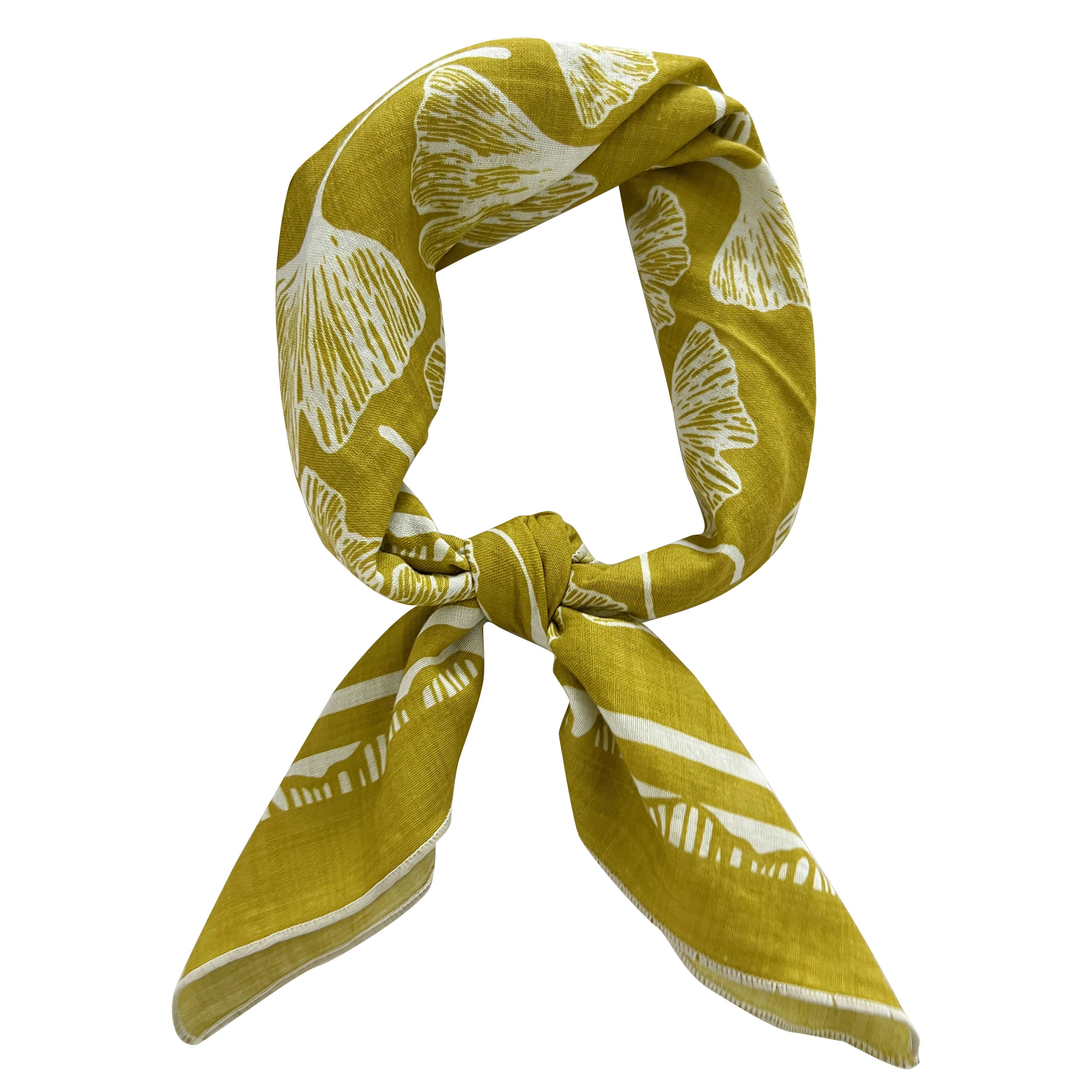 2024 летний модный женский желтый лист гинкго квадратный шелковый шарф носовой платок аксессуары многофункциональный декоративный хлопок
