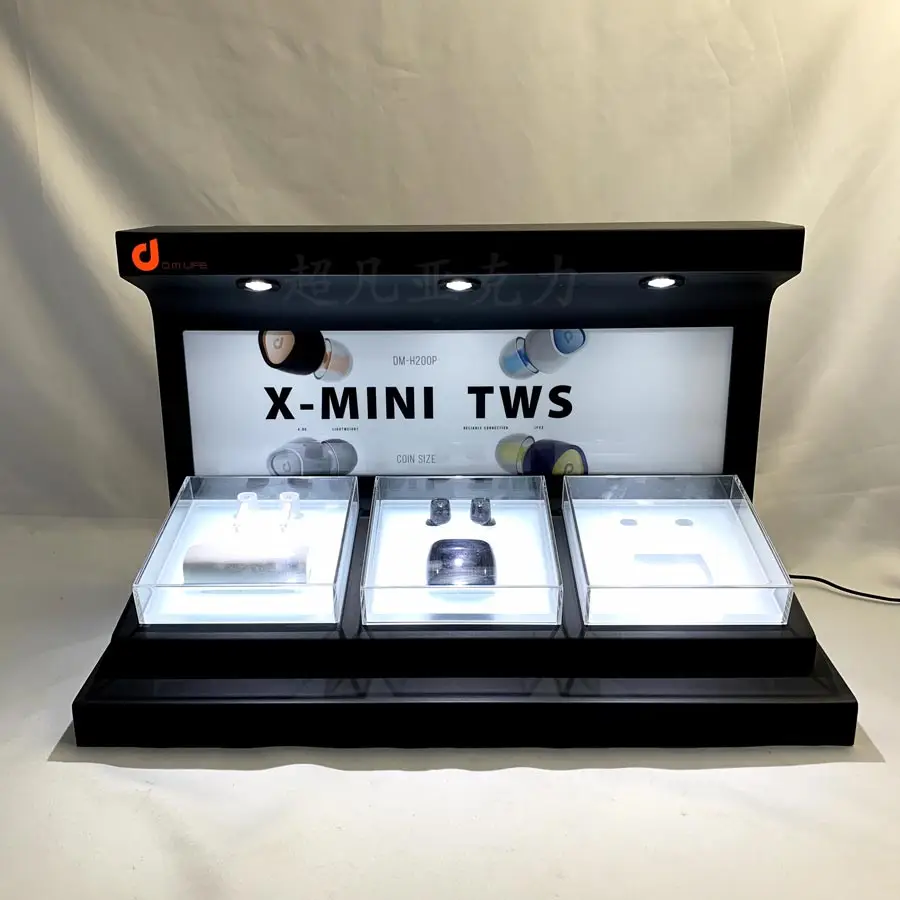 customize lighted acrylic material store display stand ear bud display stand