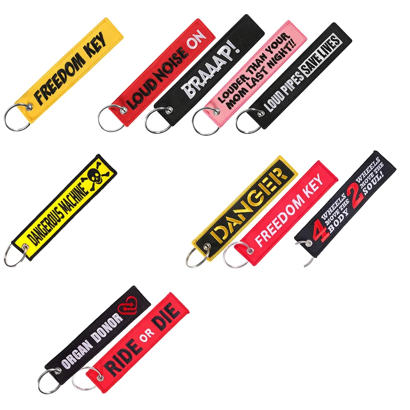 Customize Personal Logo Woven embroidered Key Chain Fabric Key Tag with Own design woven embroidery Keychains