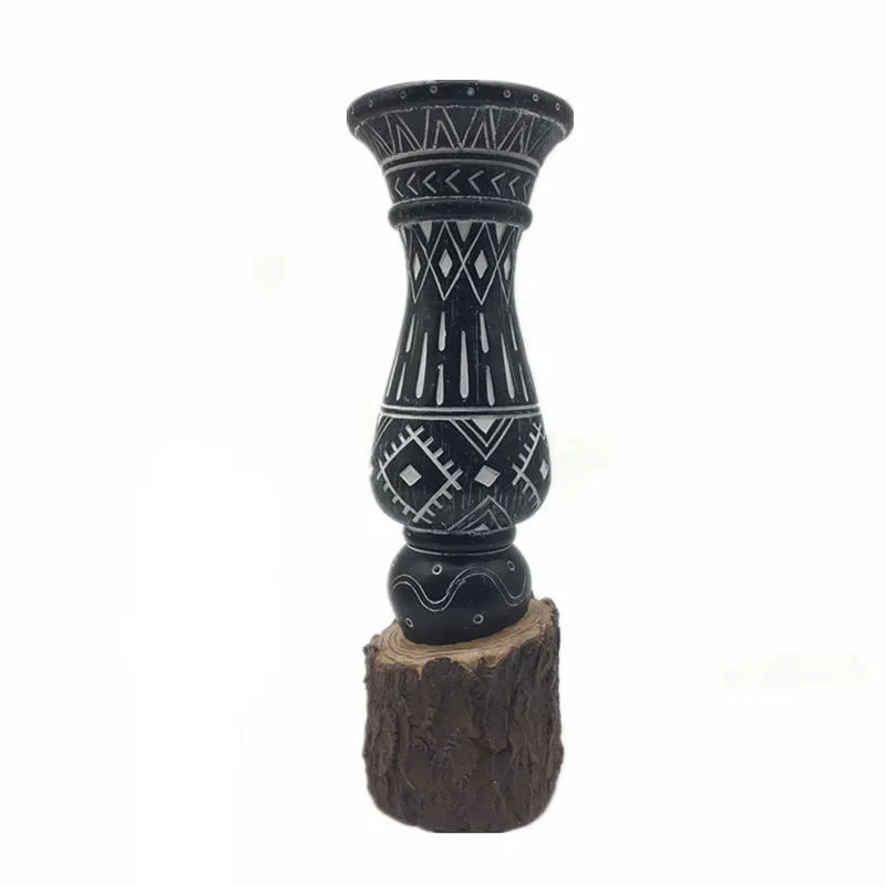 Muslim Geometric Pattern Imitation Tree Stump Design Black Candle Holder Resin Candlestick Holders Decoration
