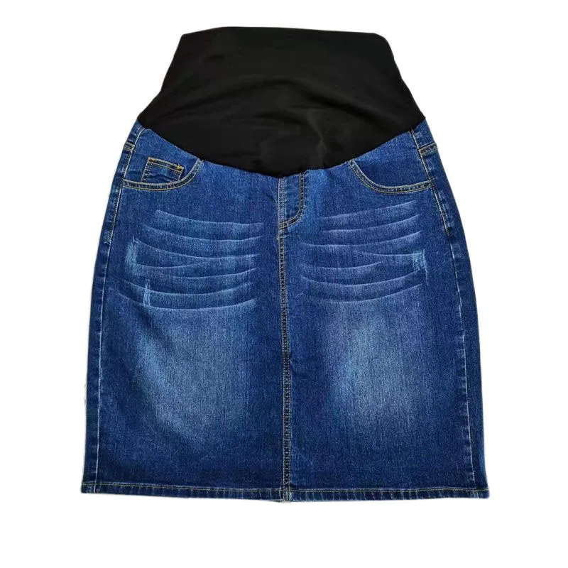 Women Maternity Denim Skirt High Waist Good Stretch Foldable Waist Band Pregnant Jean Skirt Europe Size S to 4XL
