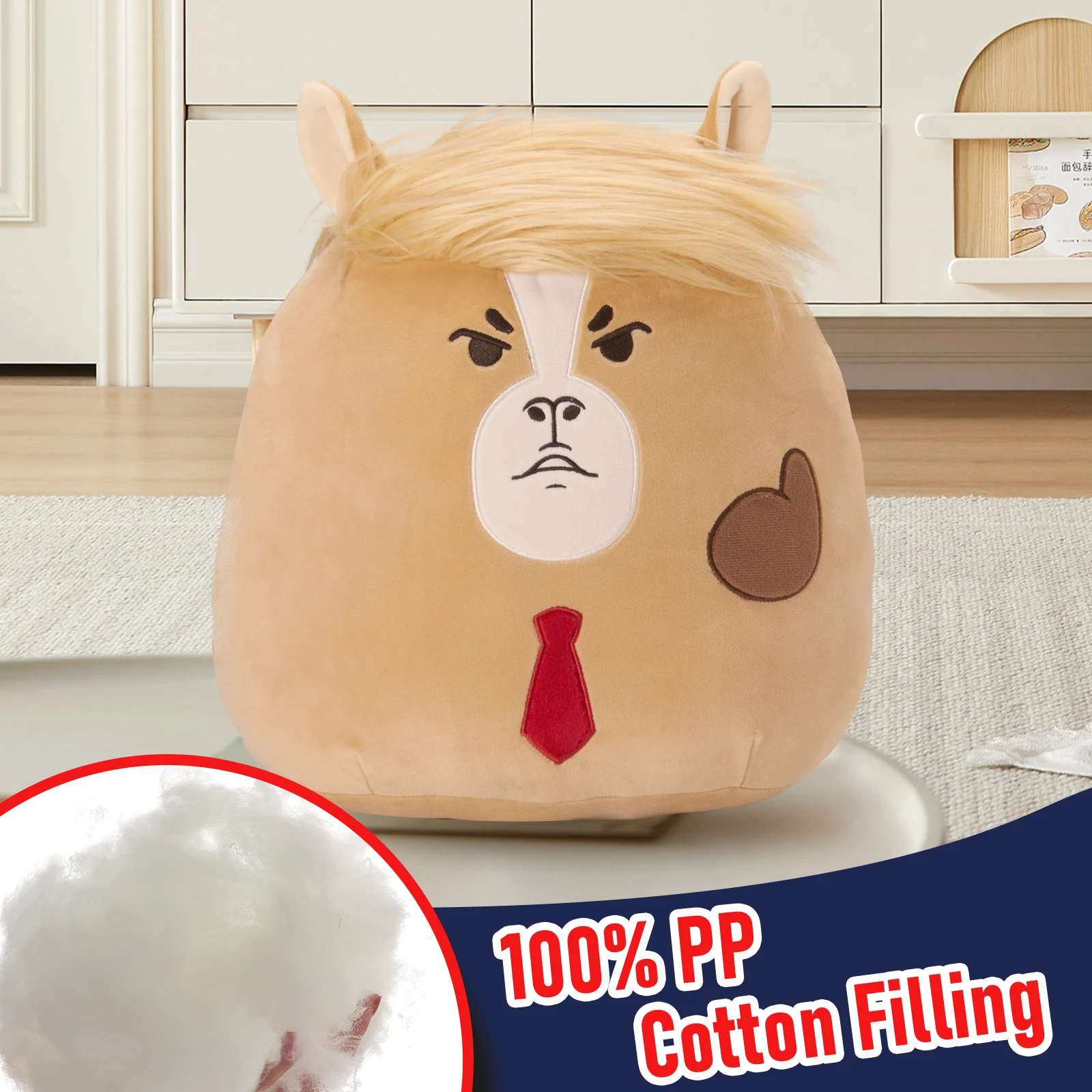 Trumpy Horse squishy plush pillow toy with golden long hair and red hat cartoon stuffed animals gift for friends Donald