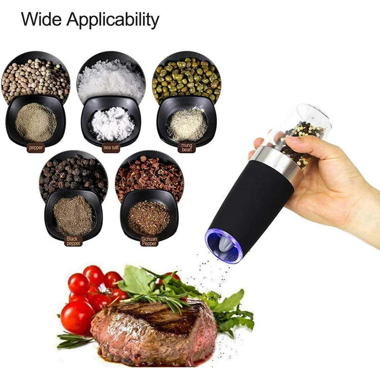 Gravity Electric Salt and Pepper Grinders Set Automatic Adjustable Pepper and Salt Mill  Battery Powered with LED Light