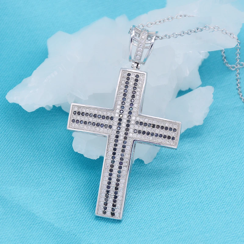 Fashion Mens Cross Necklace Catholic 925 Sterling Silver Christian Jesus Islamic Muslim Faith Necklace Silver