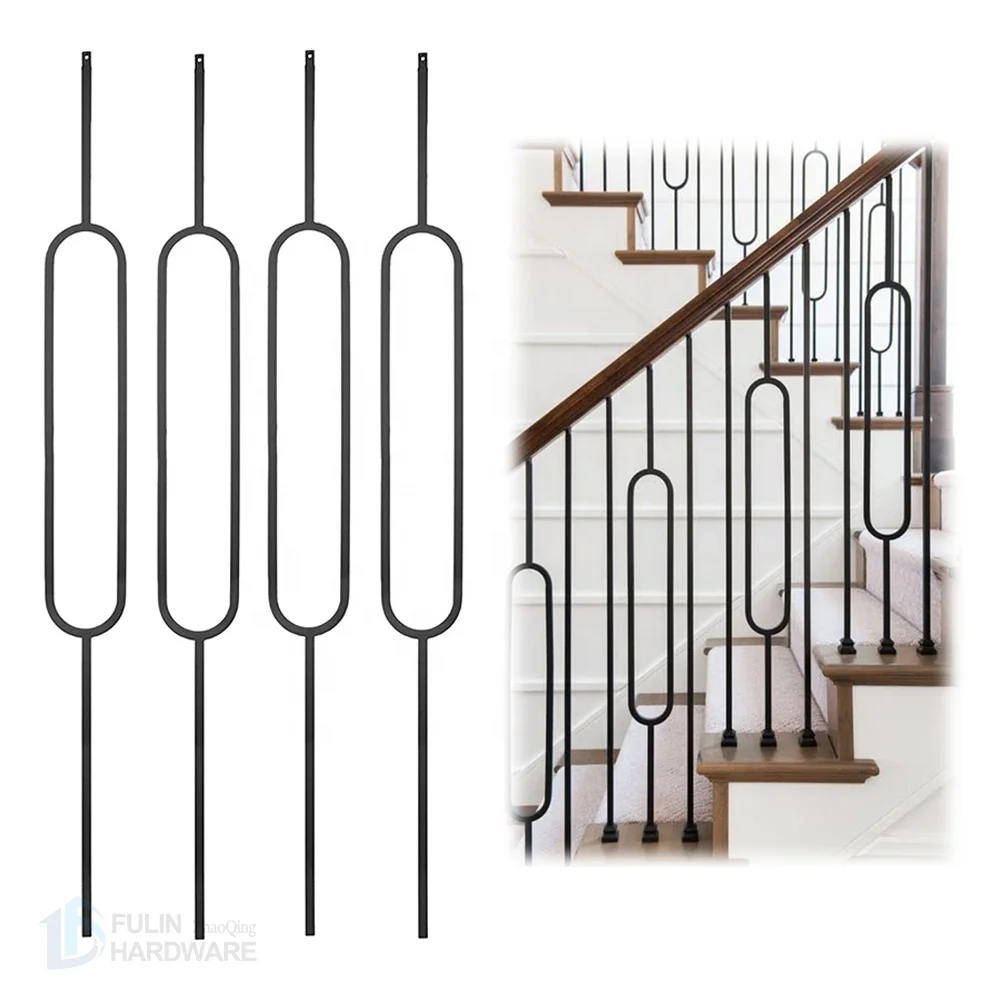 Deck Railing for Stair Fence Outdoor Balusters Garden Single Iron Oval Spindles Matte Black Deck Railing
