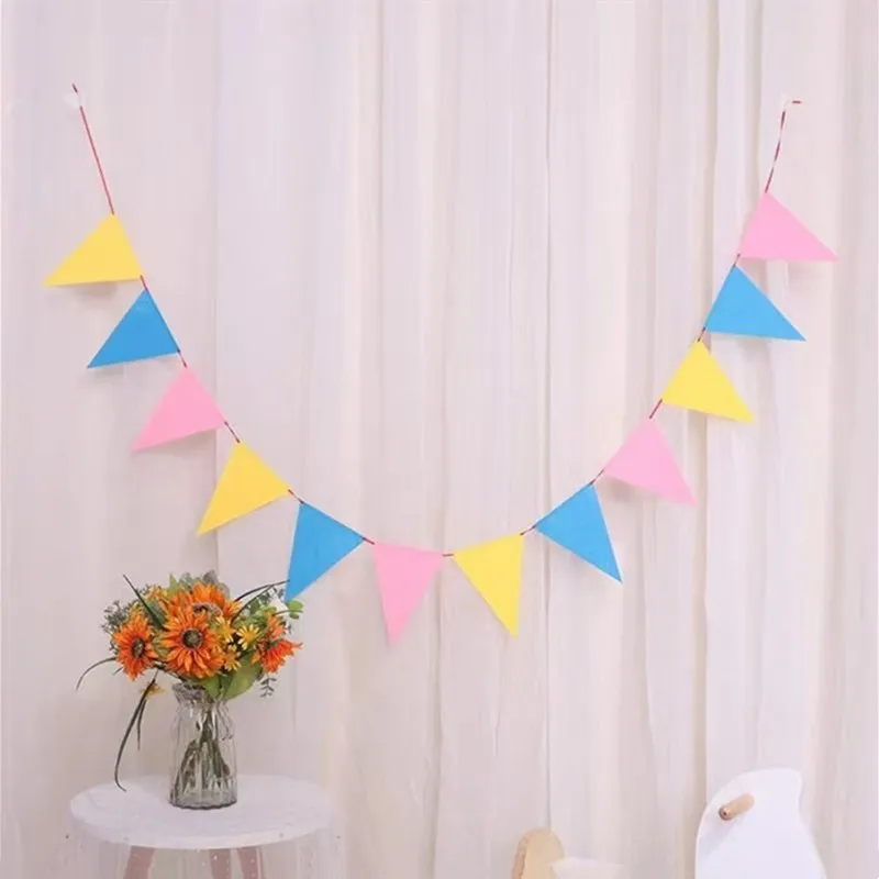 12pcs colorful rainbow flag birthday party flag wedding holiday RPET felt pennant flag