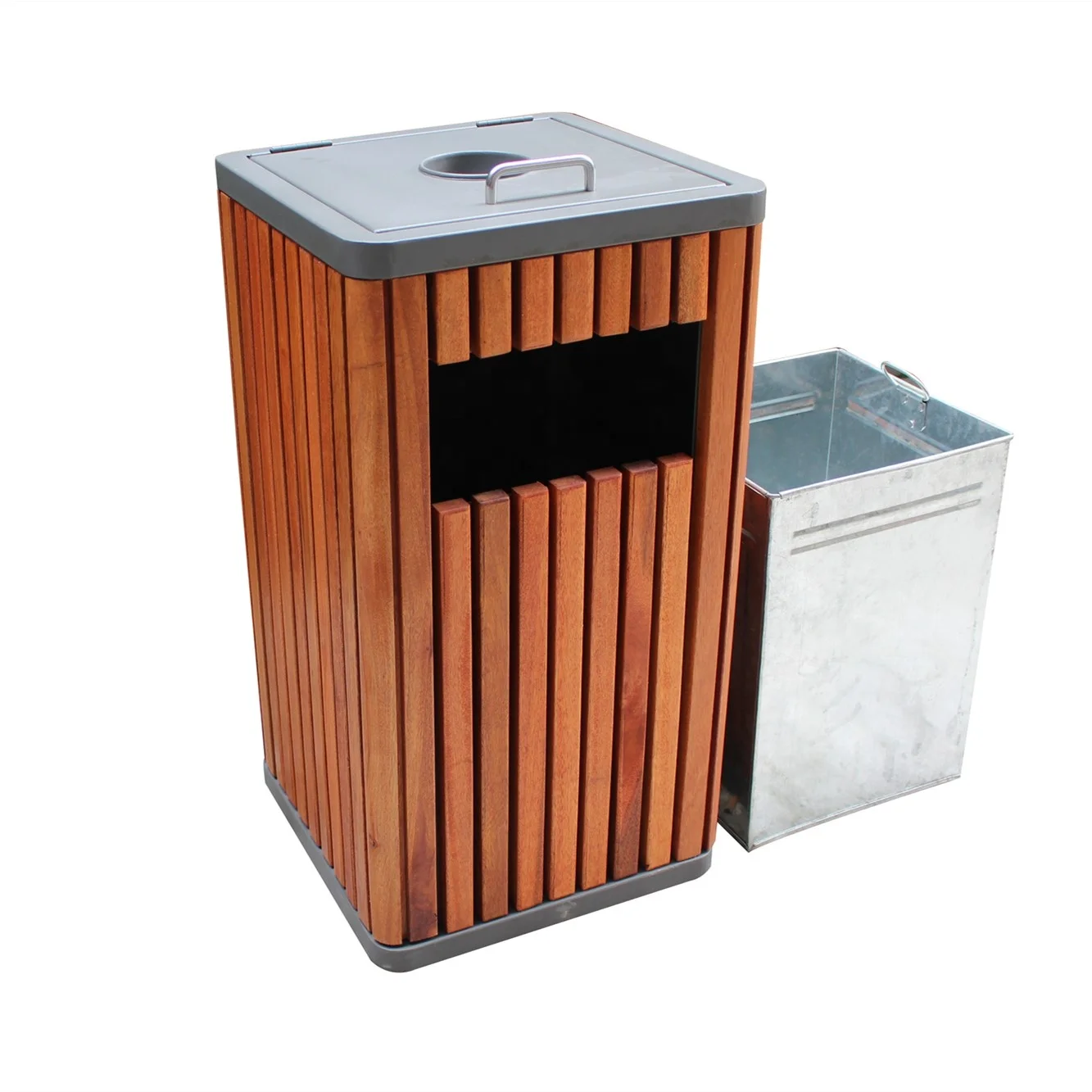 Square outdoor wooden trash cans street garbage bins