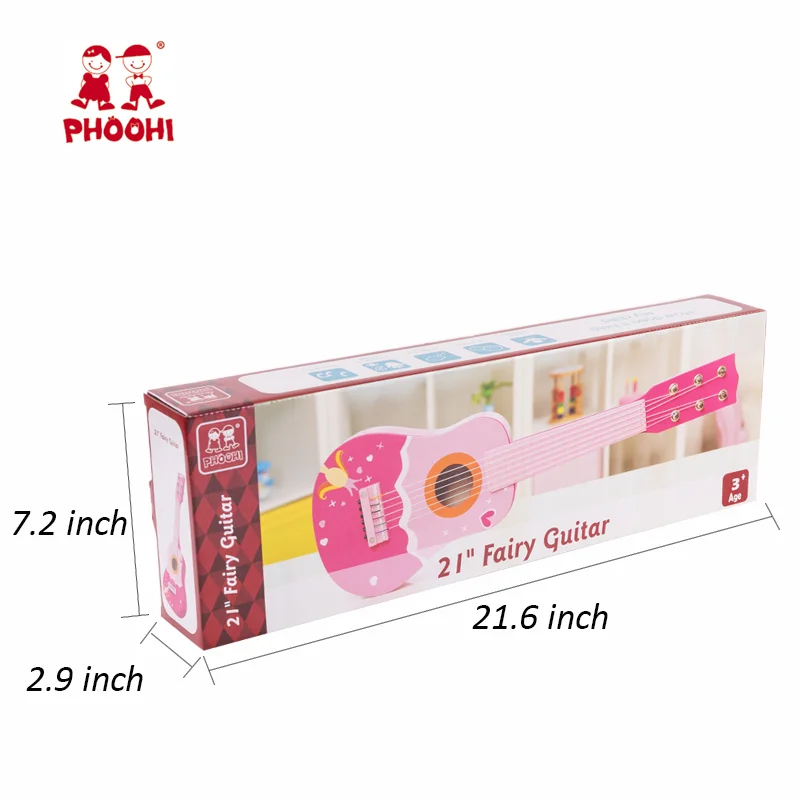 Wholesale Kids Play Musical Instrument Pink 21 Inch Wooden Guitar Toy For Girls
