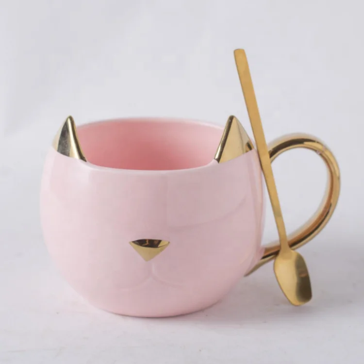 Simple Gold Cat Shape Student Couple Gift Drinking Cup Office Coffee Ceramic Mug
