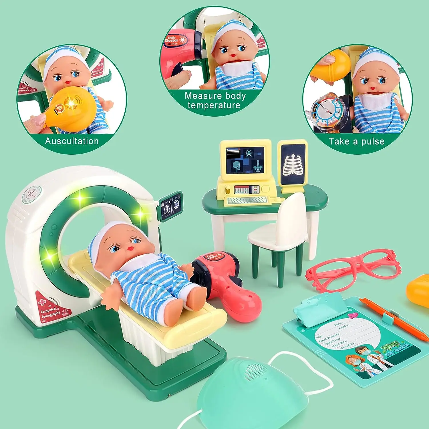 Cute Doctor Kit Toys Role Play Game Educational Baby Doll Pretend Play Preschool Toys Doctor Set for Kids Girls Children