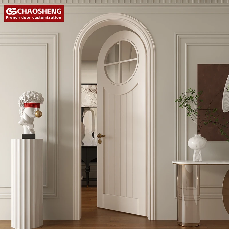 French style wooden house round glass wooden entry door single arch glazed door for living room